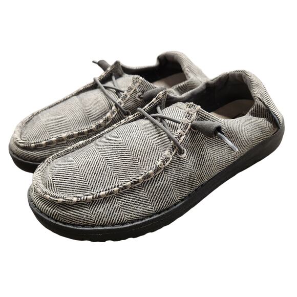 Hey Dude Women's Wendy Gray Herringbone Canvas Slip On Casual Shoes Loafers 6.5 - Picture 1 of 7